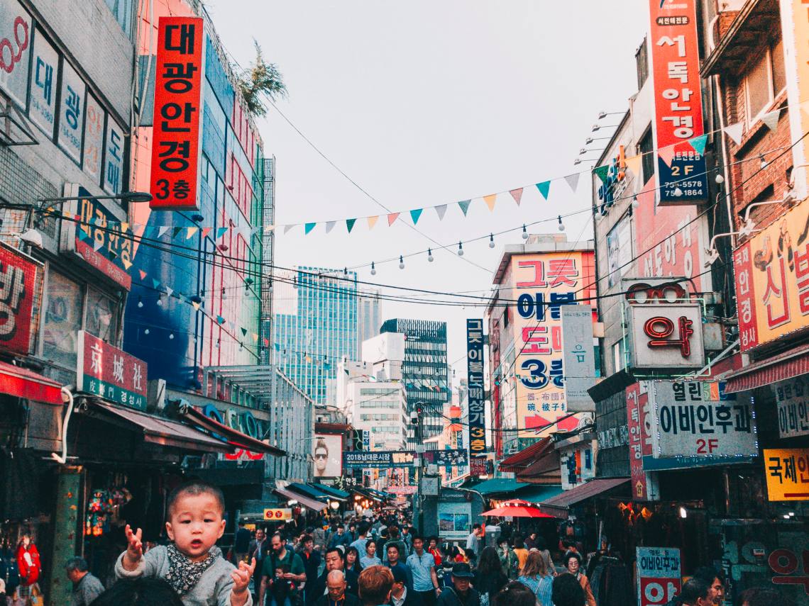 Bustling street of Namchang-dong, Seoul, South Korea